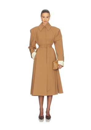 Helsa Wool Blend Midi Trench in Tan. Size L. Also in XXS, XS, S, M, XL.