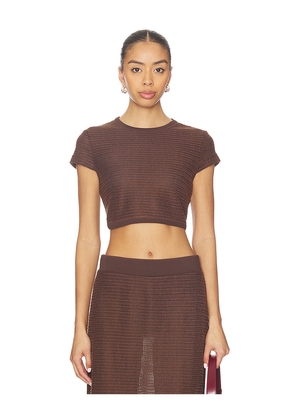 SIMKHAI Lidie Short Sleeve Top in Chocolate. Size XS. Also in S.