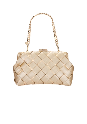 olga berg Quinn Woven Clutch in Metallic Gold.