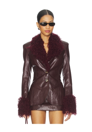 Milkwhite Fitted Blazer With Faux Fur Detail in Burgundy. Size M. Also in S, XS.