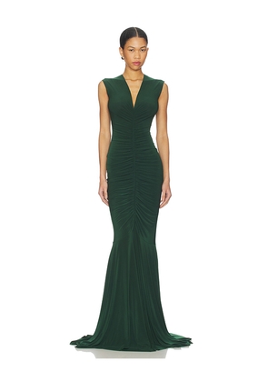 Norma Kamali x REVOLVE Sleeveless Deep V Neck Shirred Front Fishtail Gown in Green. Size M. Also in XXS.