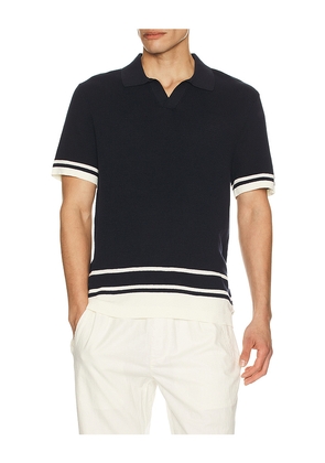 onia Cotton Textured Johnny Collar Polo in Navy. Size M. Also in S, XL/1X.