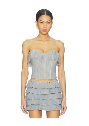 LAMARQUE x REVOLVE Gianni Fringed Suede Bustier Top in Slate. Size L. Also in M, S, XL, XS.