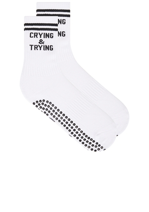 Souls. Crying & Trying Grip Socks in White. Size M/L. Also in S/M.