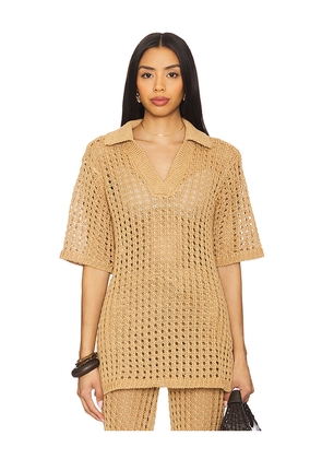 SIMONMILLER Brisas Crochet Polo Top in Tan. Size S. Also in XL.