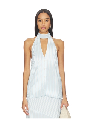 SEVEN WONDERS Dania Halter Vest Top in Blue,White. Size L. Also in S, XS, M, XL.