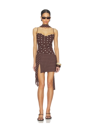 Runaway The Label Alora Scoop Neck Mini Dress in Chocolate. Size L. Also in S, XS, M, XL.