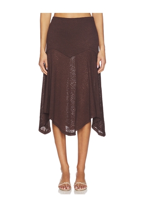 Runaway The Label Roxelle Handkerchief Midi Skirt in Chocolate. Size L. Also in M, S, XL, XS, XXL.