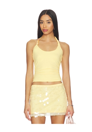 SNDYS Lexie Twist Halter Tank Top in Lemon. Size L. Also in M, S, XL, XS.