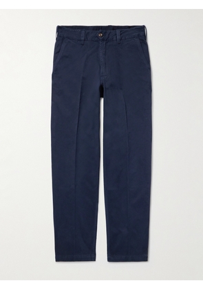 Drake's - Straight-Leg Peached Cotton-Twill Trousers - Men - Blue - UK/US 30