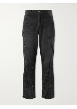 Satoshi Nakamoto - Enduro Straight-Leg Padded Paint-Splattered Jeans - Men - Black - UK/US 30