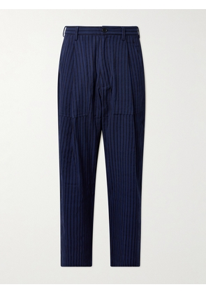 Kardo - Yuki Wide-Leg Pleated Striped Cotton Suit Trousers - Men - Blue - S