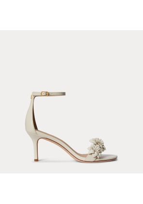 Allie Mid-Heel Floral-Trim Nappa Sandal