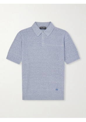 Dolce&Gabbana - Logo-Embroidered Linen-Blend Polo Shirt - Men - Blue - IT 46
