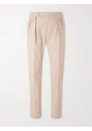 Polo Ralph Lauren - Straight-Leg Pleated Striped Cotton-Seersucker Suit Trousers - Men - Brown - UK/US 32
