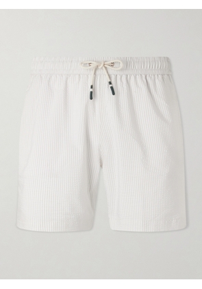 Hartford - Straight-Leg Mid-Length Striped Seersucker Swim Shorts - Men - Gray - S