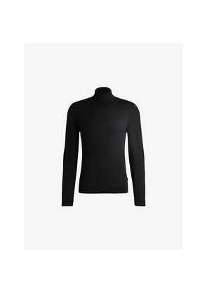 Mens Boss Funnel-Neck Regular-Fit Wool-Knit Jumper