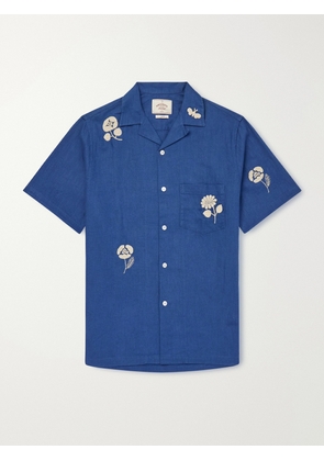 Portuguese Flannel - Convertible-Collar Embroidered Ramie Shirt - Men - Blue - XS