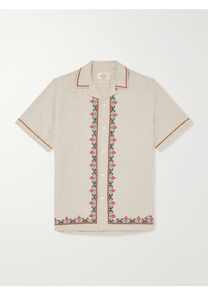 Portuguese Flannel - Convertible-Collar Embroidered Linen and Cotton-Blend Shirt - Men - Neutrals - XS