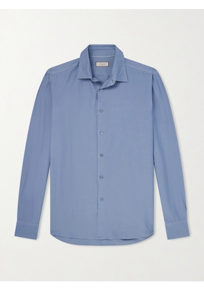Canali - Garment-Dyed Cotton and Silk-Blend Shirt - Men - Blue - S