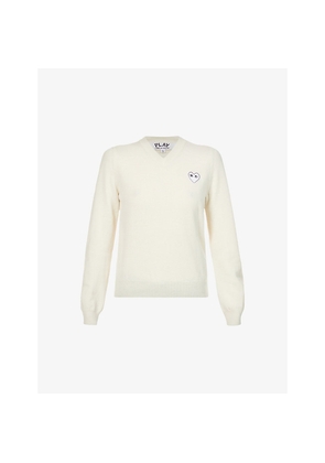 Mens Comme Des Garcons Play Heart-Embroidered Wool Jumper