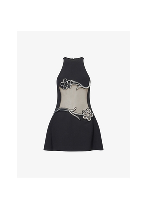 Womens David Koma Metallic-Flower Tulle-Insert Woven Mini Dress