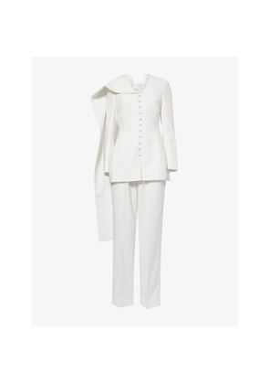 Womens Mona Alshebil Draped-Scarf Cinched-Waist Woven Suit