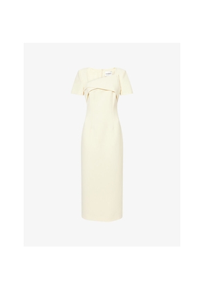 Womens Roland Mouret Pleated Square-Neck Woven Midi Dress