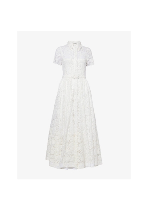 Womens Mona Alshebil Belted Sheer Lace Maxi Dress