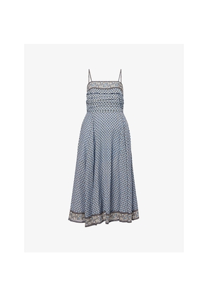 Womens Veronica Beard Lana Printed Pintuck Woven Midi Dress