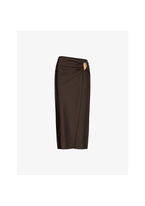 Womens Simkhai Eiana Shell Stretch-Satin Midi Skirt