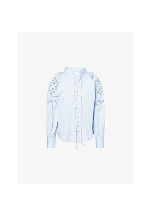 Womens Mona Alshebil Embroidered Puff-Sleeve Cotton Shirt