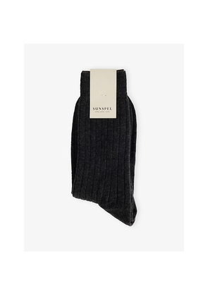 Mens Sunspel Ribbed Cashmere Crew Socks