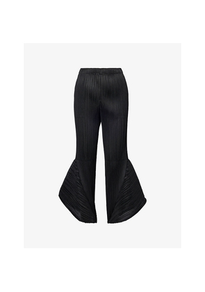 Womens Pleats Please Issey Miyake Skyline Flared Pleated Knitted Trousers