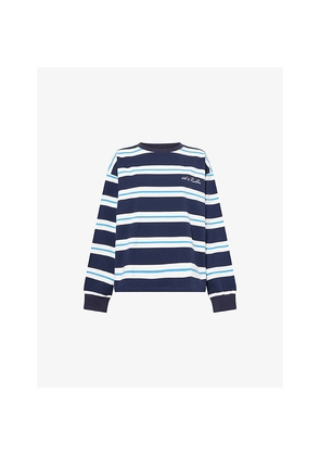 Womens 4th & Reckless Shayla Striped Logo-Embroidered Cotton T-Shirt