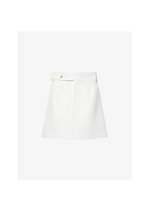 Womens Odd Muse Pinstripe Buttoned-Waist Woven Mini Skirt