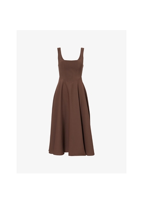 Womens Odd Muse Square Neck Sleeveless Stretch-Woven Midi Dress