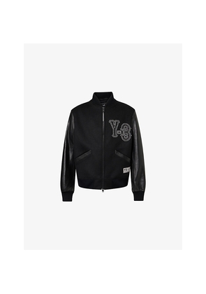 Mens Y3 Collegiate Logo-Embroidered Wool-Blend Jacket