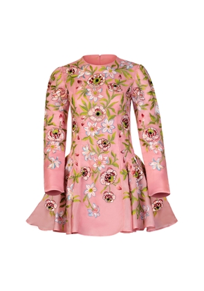 La Fuori Lily Pink Garden Linen-Silk Embroidered Dress - Moda Operandi