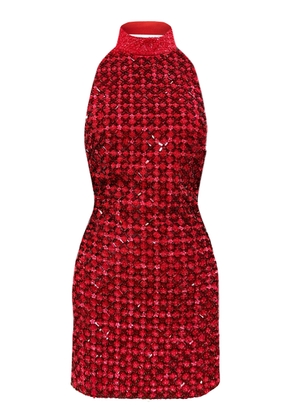 La Fuori Hibiscus Red Embroidered Silk Dress - Moda Operandi
