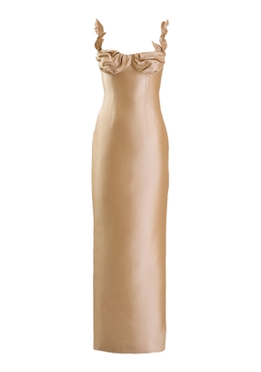 Yassmin Saleh Halo Ruffled Silk-Blend Satin Gown - Moda Operandi