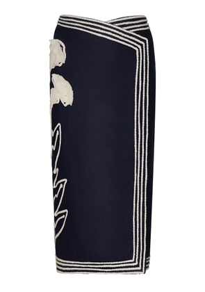 Andres Otalora De Tropico Embroidered Linen Midi Skirt - Moda Operandi