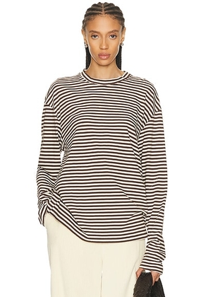 SPRWMN Long Sleeve Oversized Tee in Americano Stripe - Brown. Size S (also in XS, M, L).