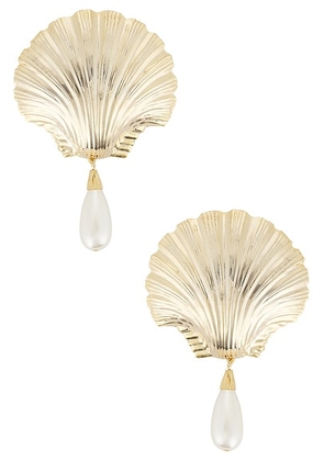 Rowen Rose Oversized Shell Brooch in Gold & White - Metallic Gold. Size all.