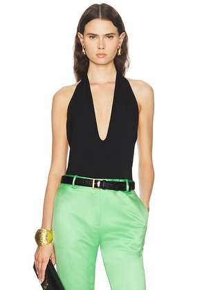 SANS FAFF Plunge V Bodysuit Top in Black - Black. Size XS (also in S, M, L).