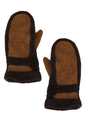 Yves Salomon Merino Mittens in Caramel Choco - Brown. Size all.