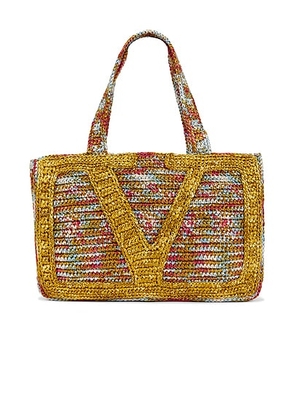 Valentino Garavani Crochet Raffia Viva Superstar Large Tote Bag in Multicolor & Oro - Metallic Gold,Pink. Size all.