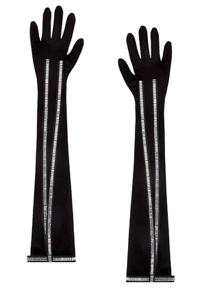 David Koma Crystal Bow Trim Long Gloves in Black & Silver - Black. Size XS (also in ).