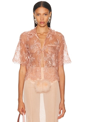 Blumarine Short Sleeve Lace Blouse in Eyeshadow Pink - Pink. Size 42 (also in ).