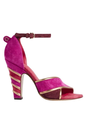 Ferragamo Ether Leather-Trimmed Suede Sandals, Size 7 D